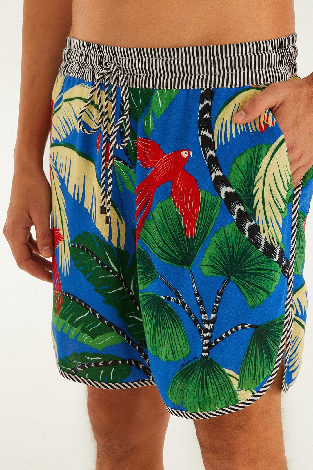 Blue Tropical Island Drawstring Lenzing™ Ecovero™ Viscose Shorts
