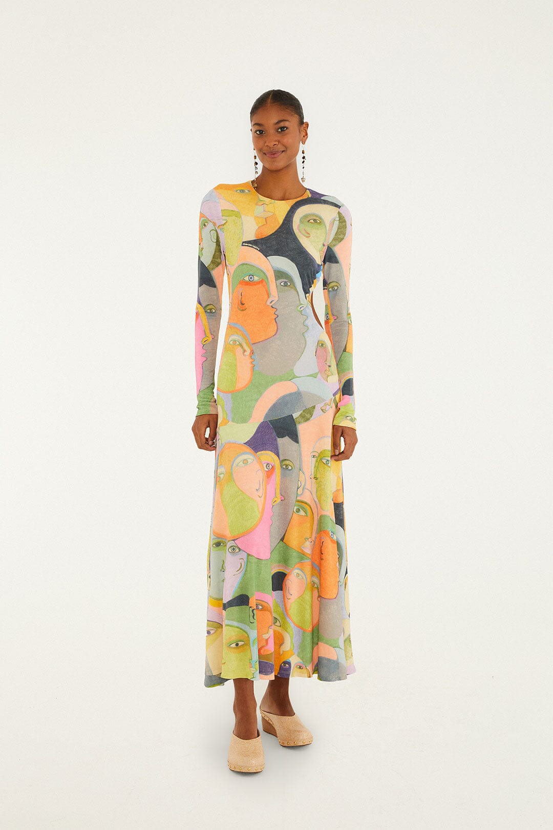 Crowded Series Drawing Long Sleeve Midi Dress