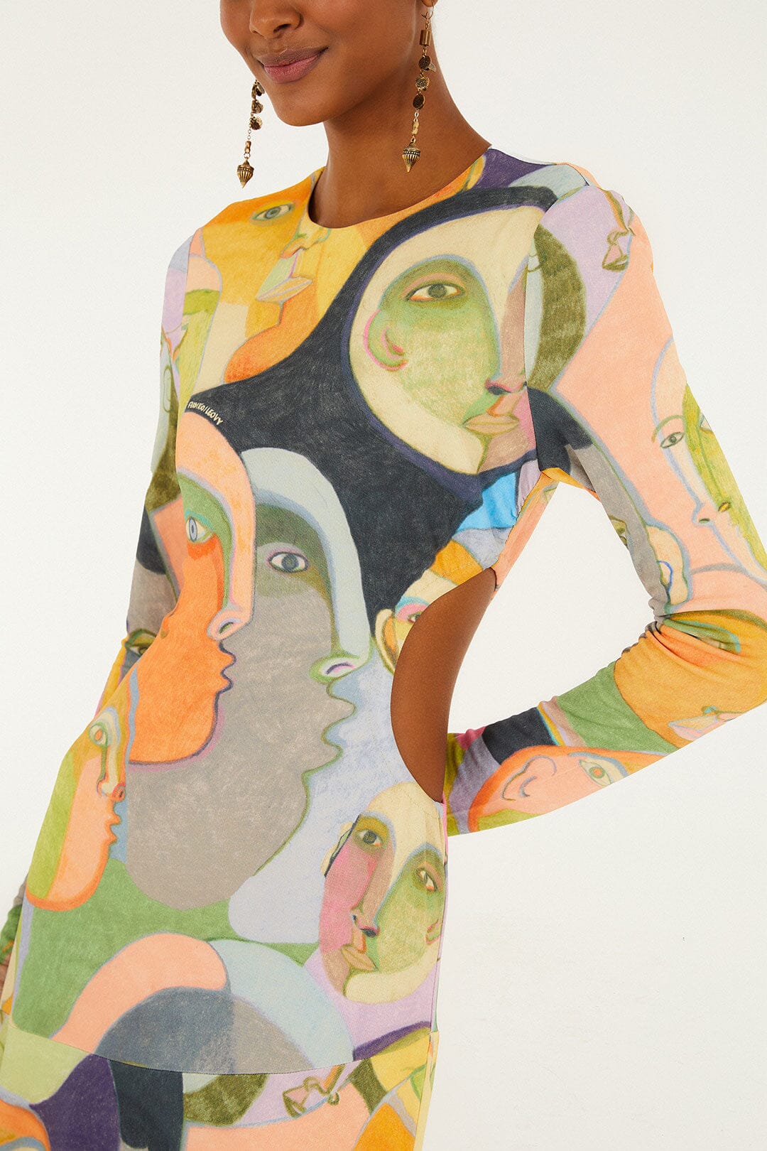 Crowded Series Drawing Long Sleeve Midi Dress