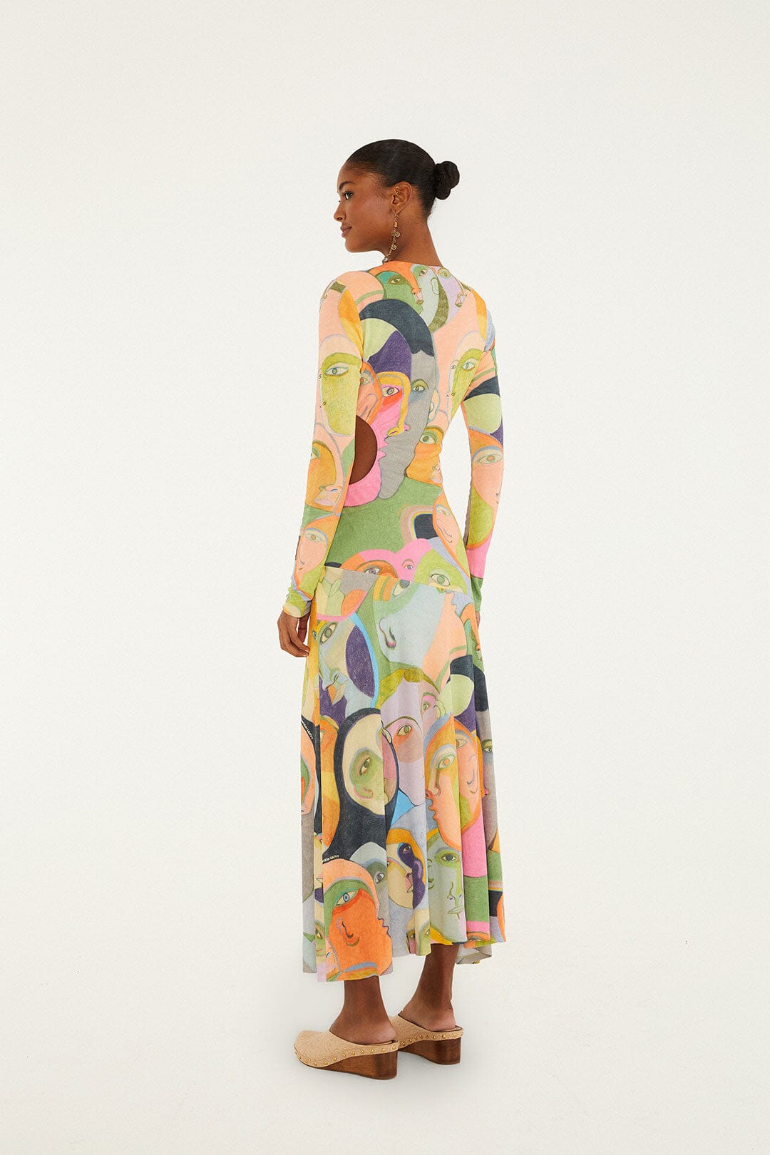 Crowded Series Drawing Long Sleeve Midi Dress