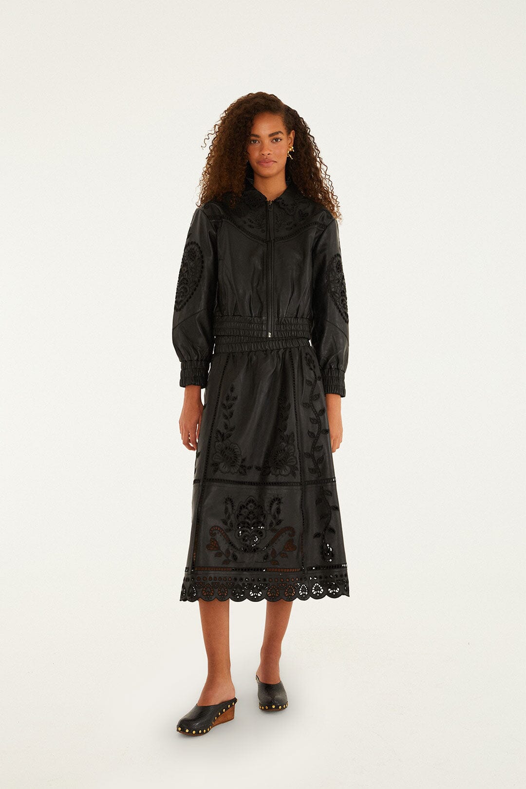 Black Richilieu Heart Leather Skirt