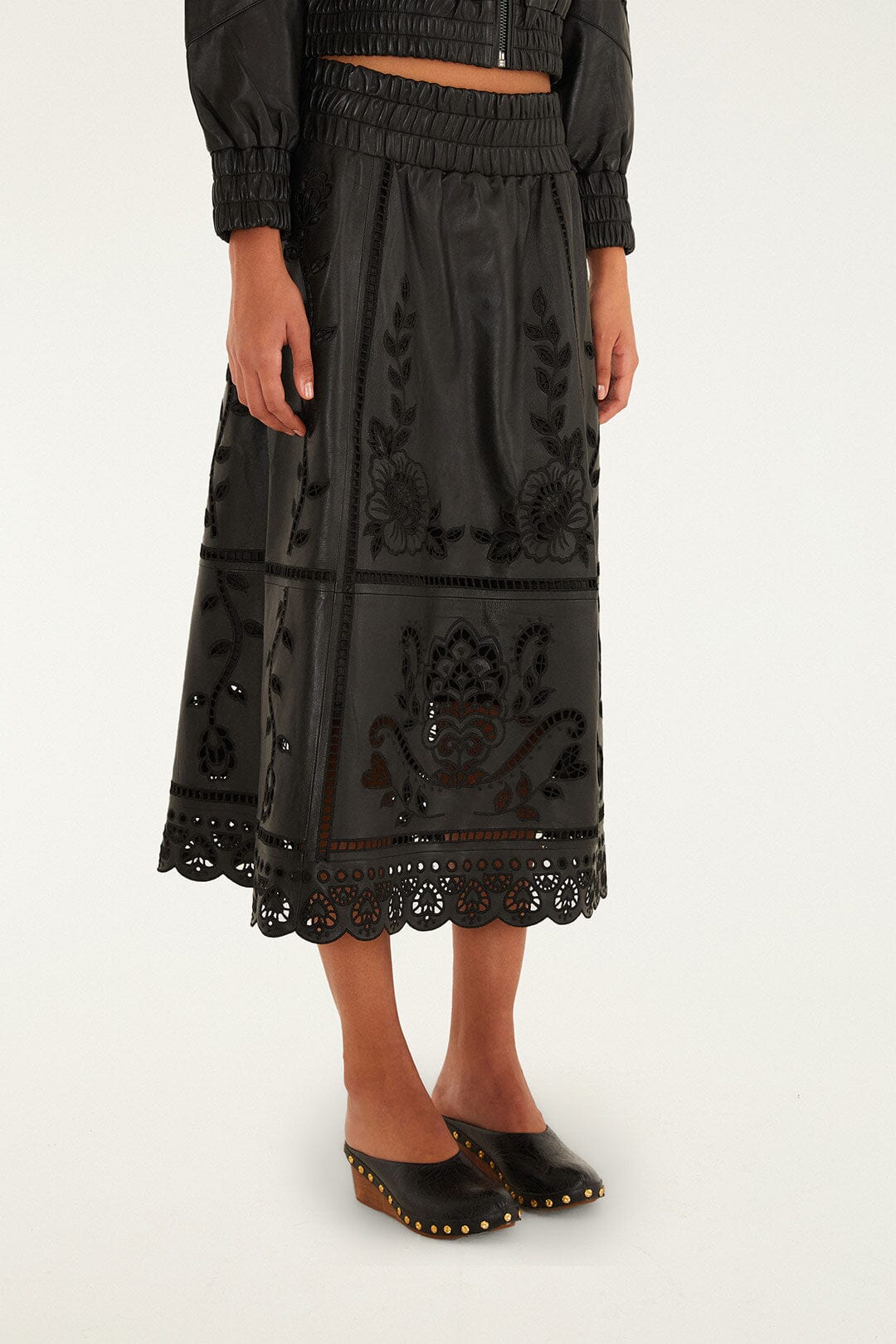 Black Richilieu Heart Leather Skirt