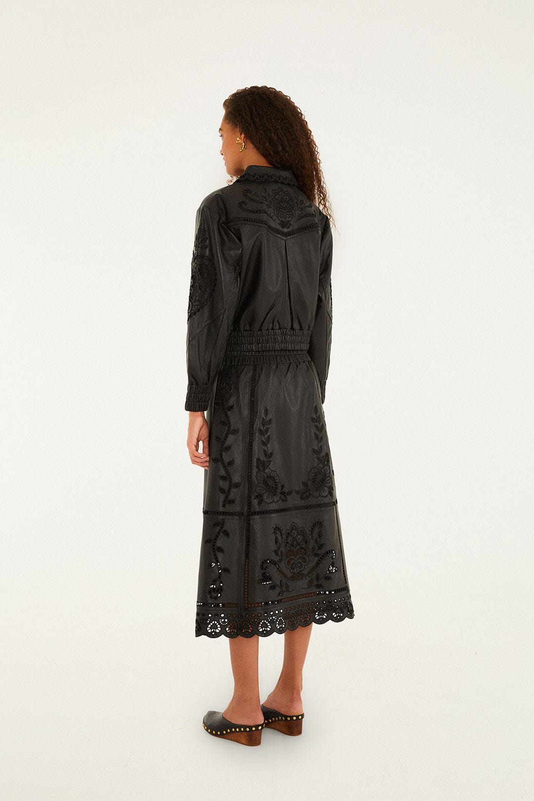 Black Richilieu Heart Leather Skirt