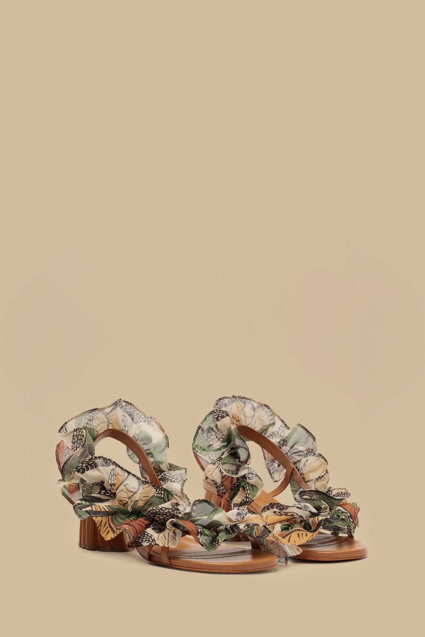 Sand Foliage Sketch Monstera Heeled Sandal