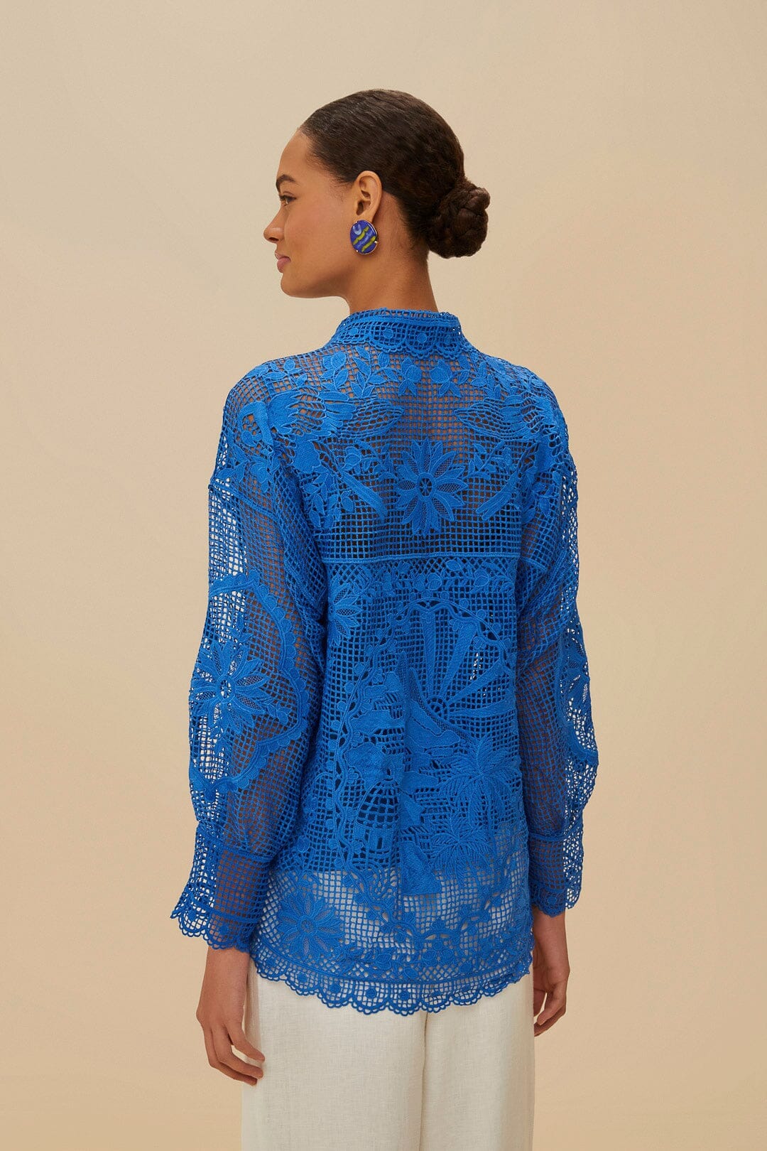 Blue Landscape Guipure Collared Shirt