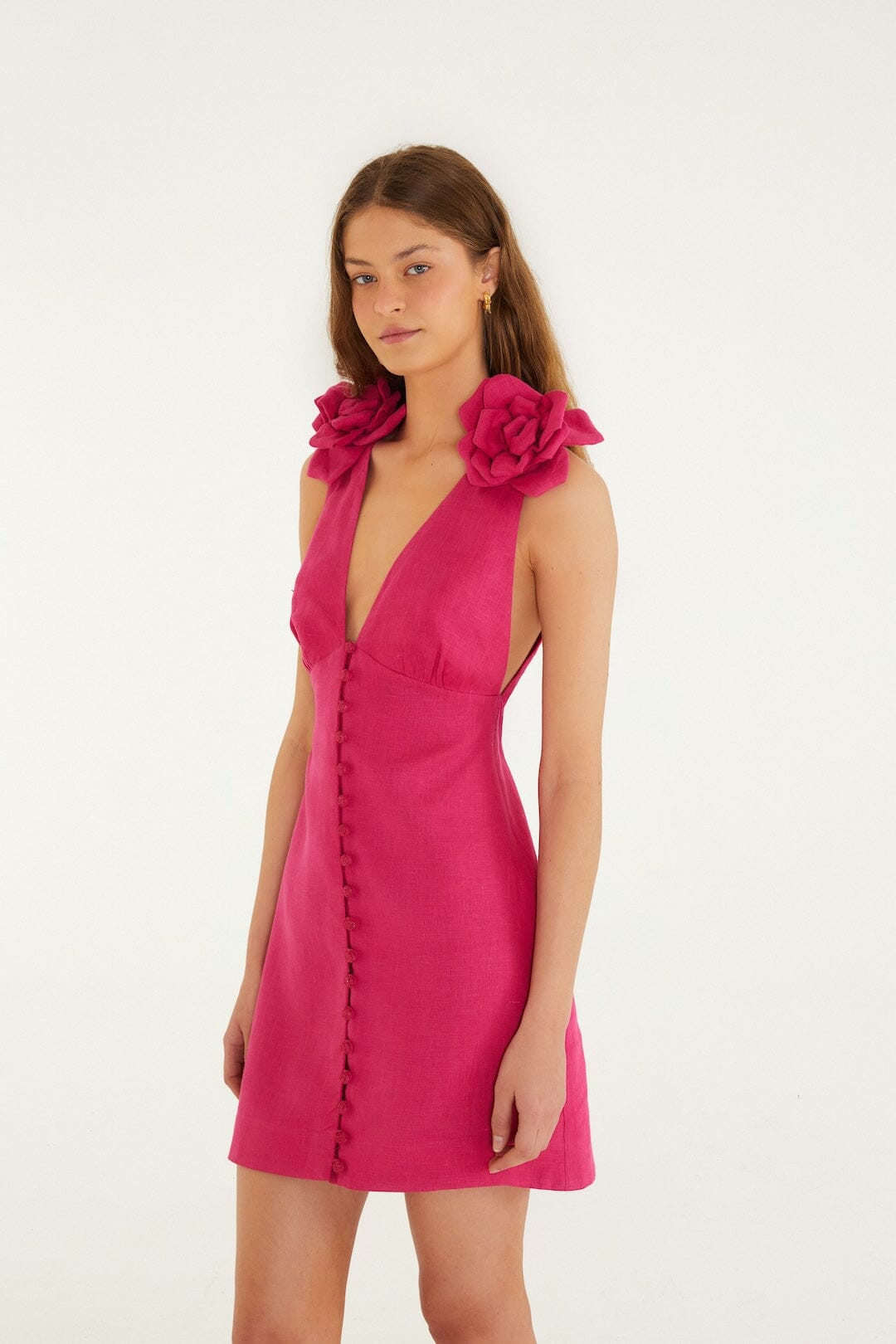 Pink Sleeveless Euroflax Premium Linen Mini Dress