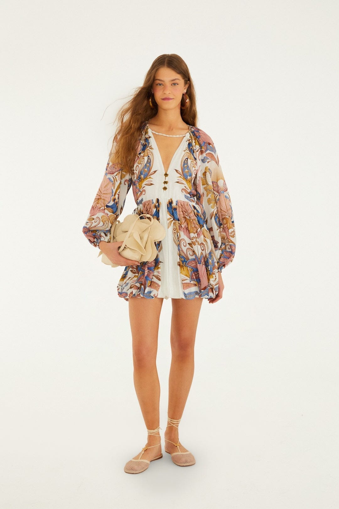 Off-White Sea Garden Puff Sleeve Mini Bubble Dress
