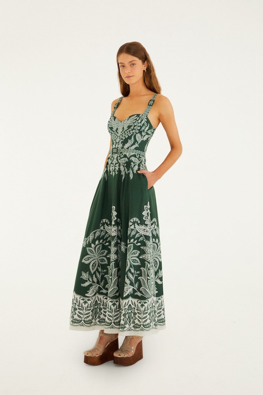 Dark Green Miranda Buckles Maxi Dress | FARM Rio Dark Green Miranda Buckles Maxi Dress | FARM Rio