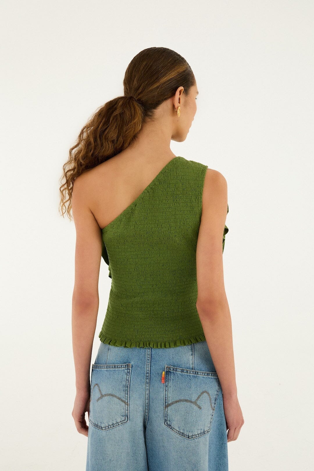 Green One Shoulder Lenzing Ecovero Euroflax Blouse