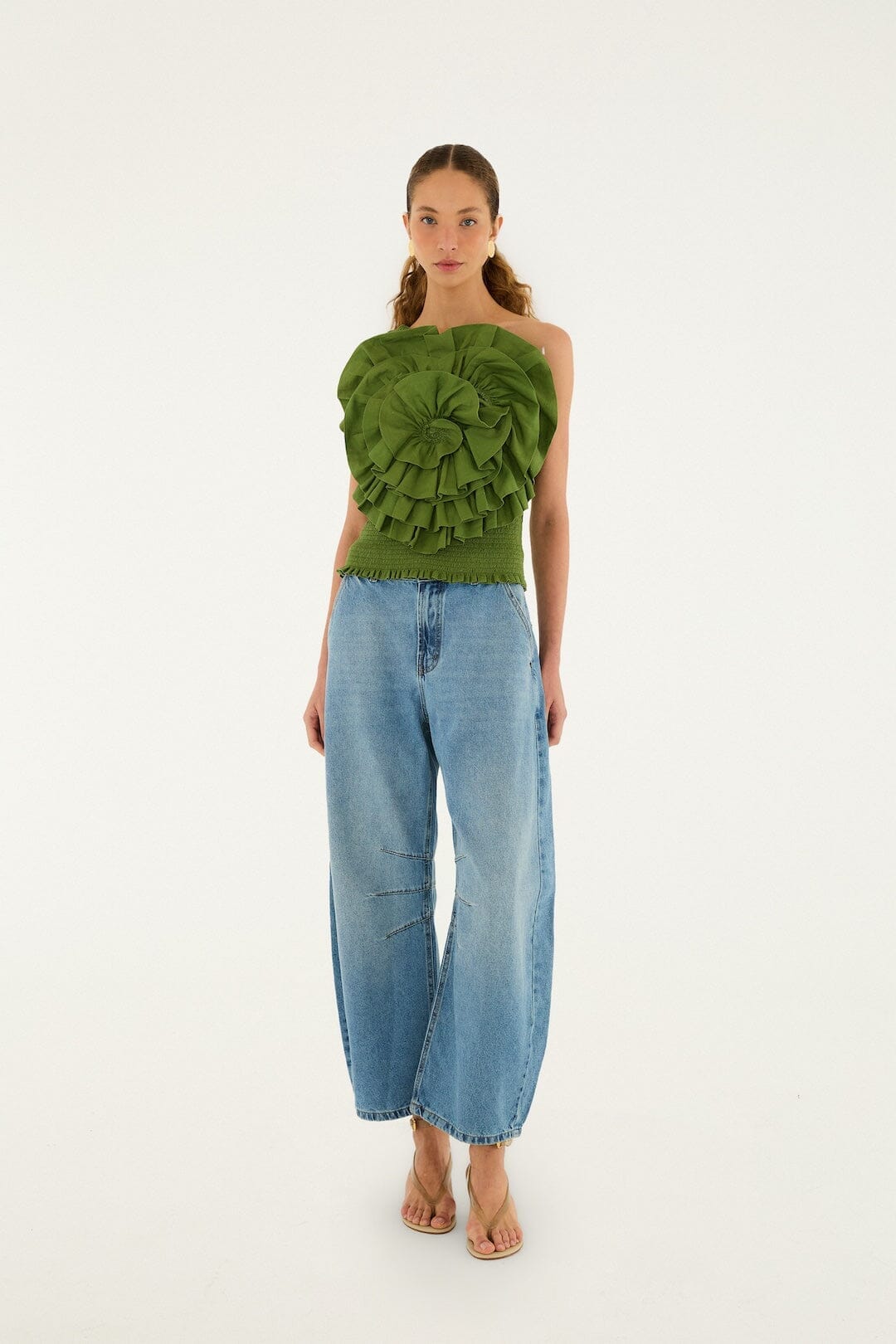 Green One Shoulder Lenzing Ecovero Euroflax Blouse