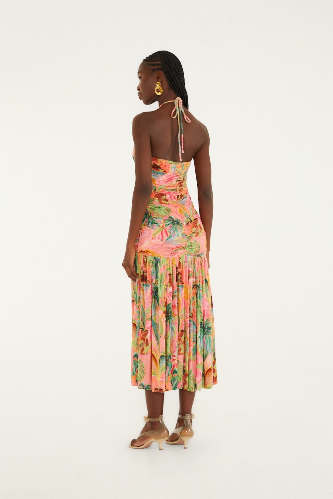 Soft Pink Pool Time Ruched Sleeveless Midi Dress