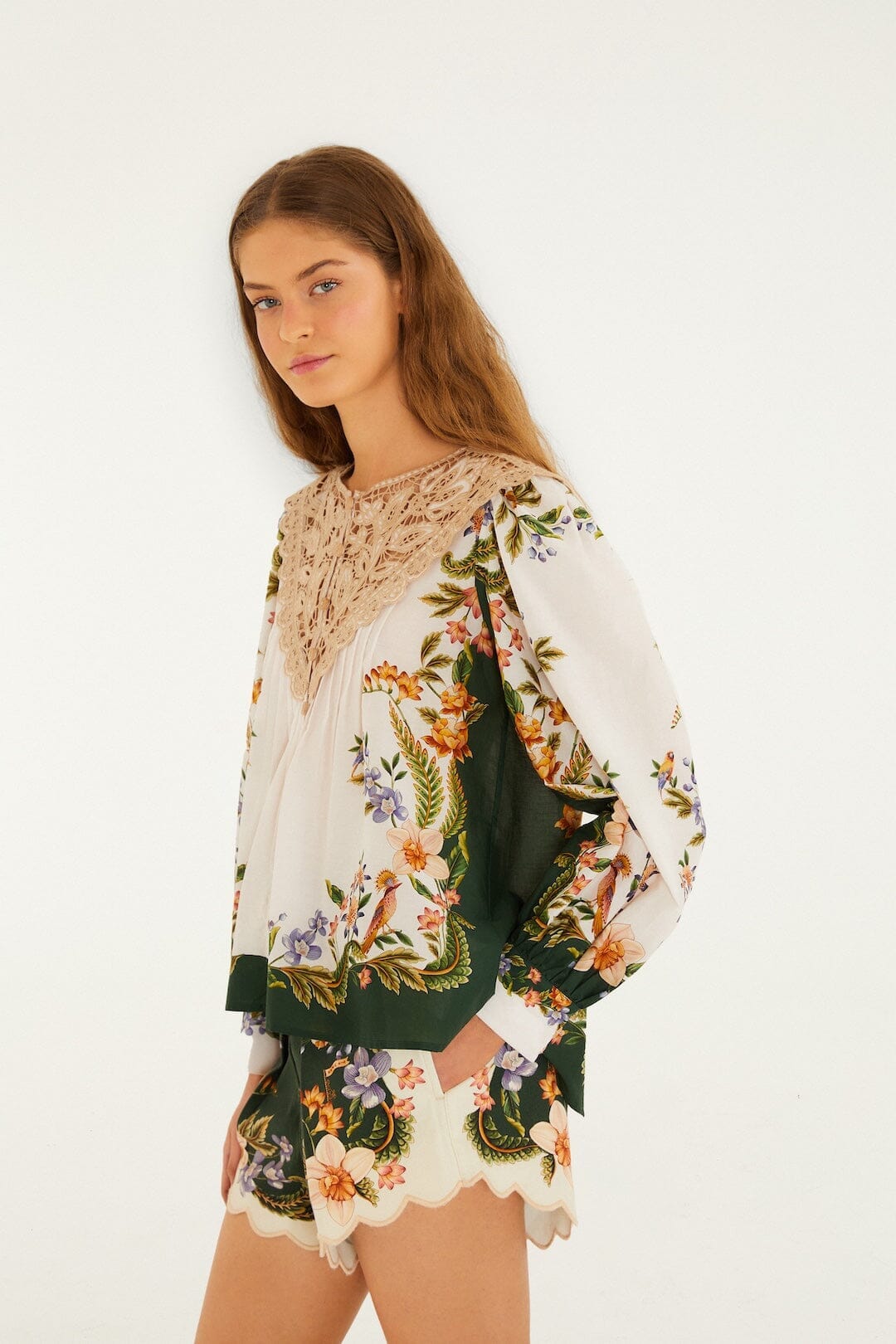 Green Berry Garden Beaded Buckle Twill Shorts