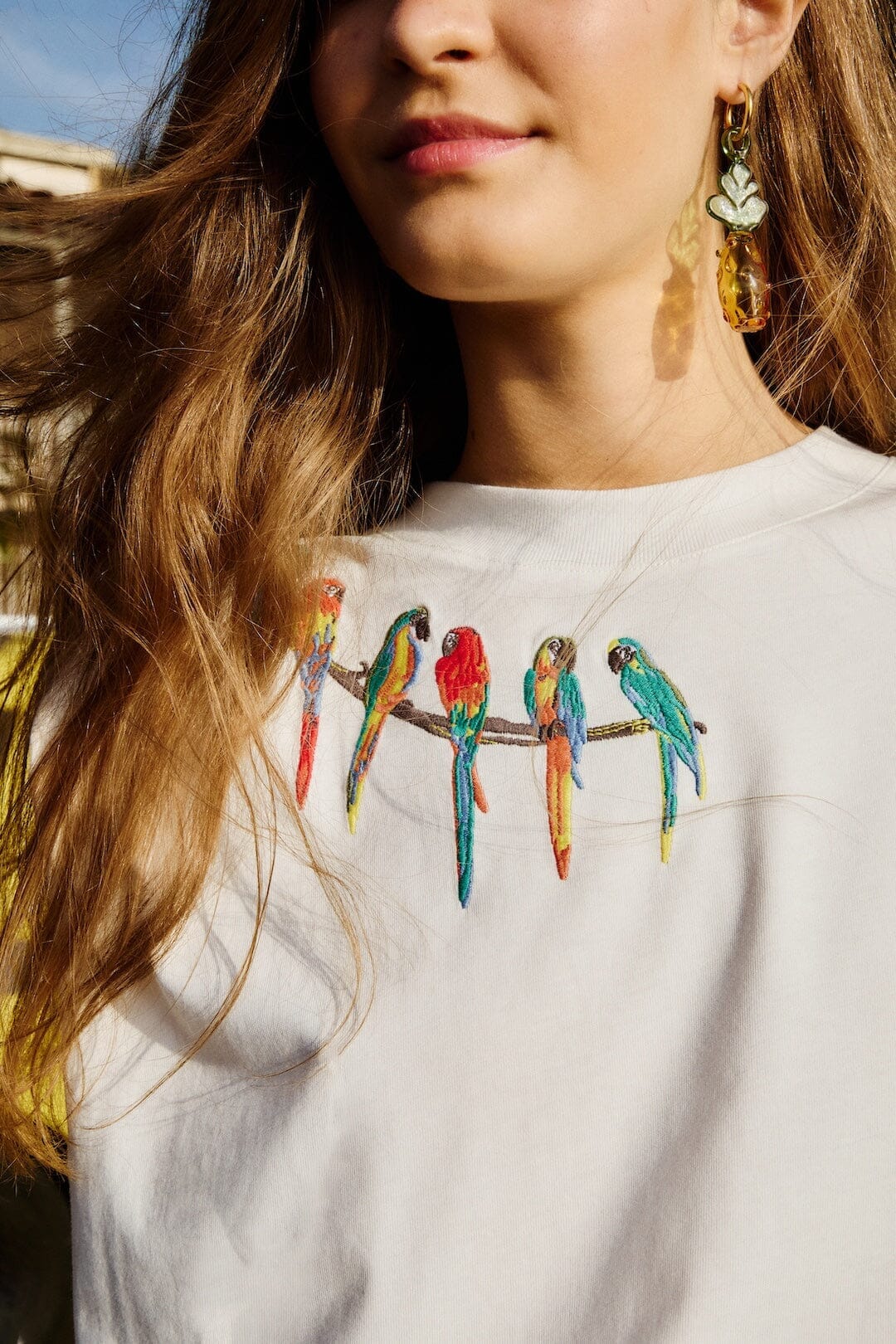 Off-White Birds On Branch Embroidered Organic Cotton T-Shirt