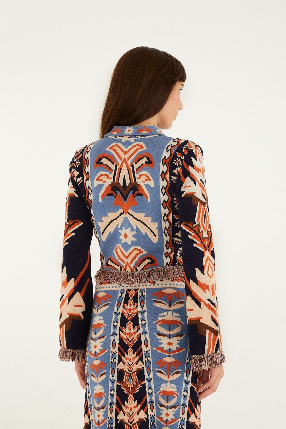 Multicolor Tapestry Fringes Knit Top