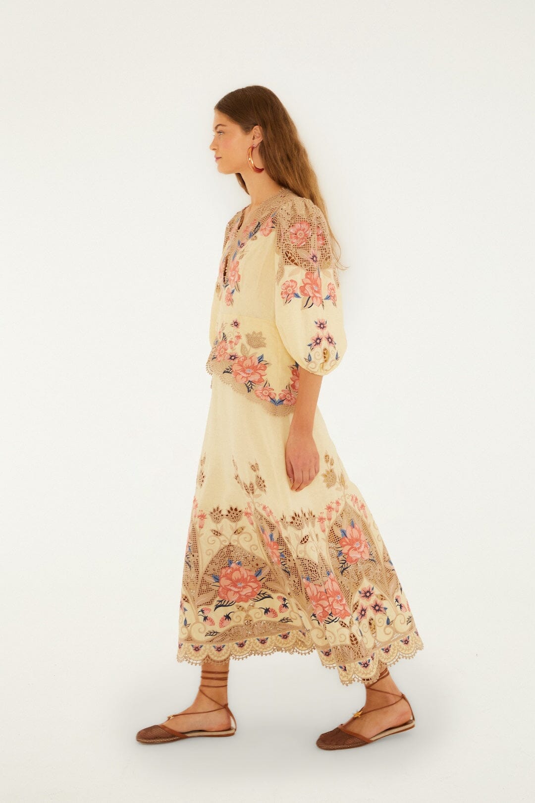 Butter Yellow Embroidered Lenzing™ Ecovero™ Euroflax™ Midi Dress