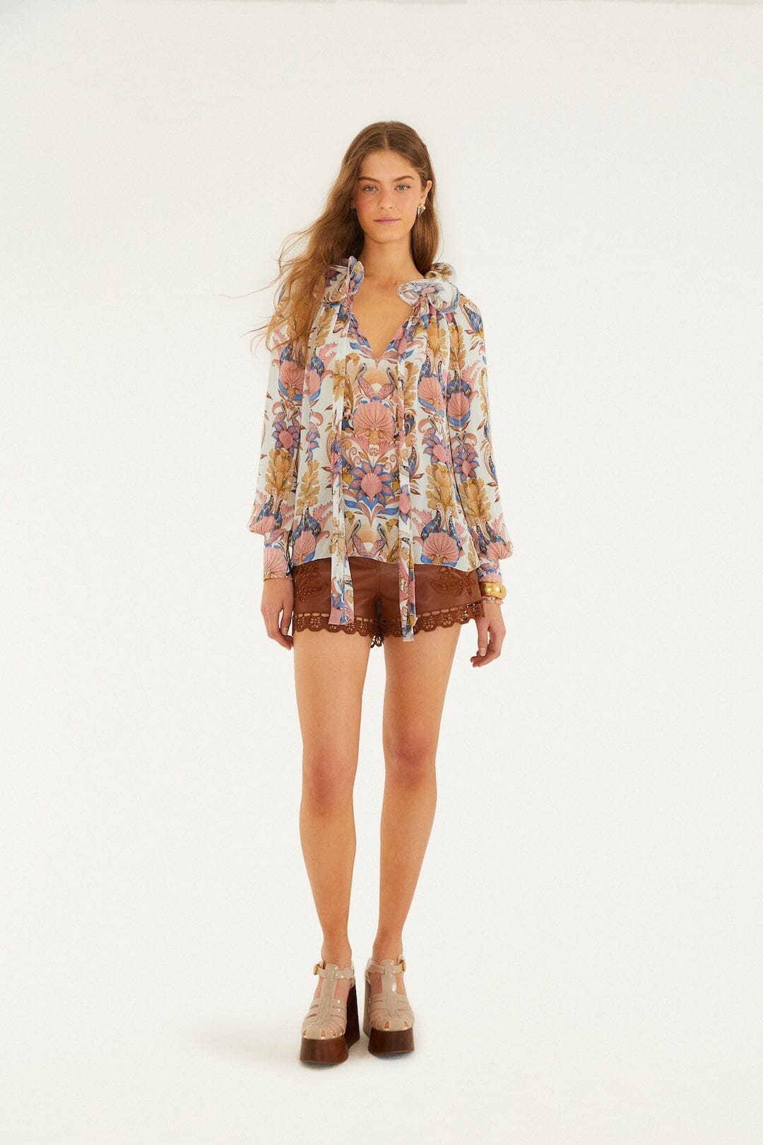 Off-White Sea Garden Ruffled Long Sleeve Blouse
