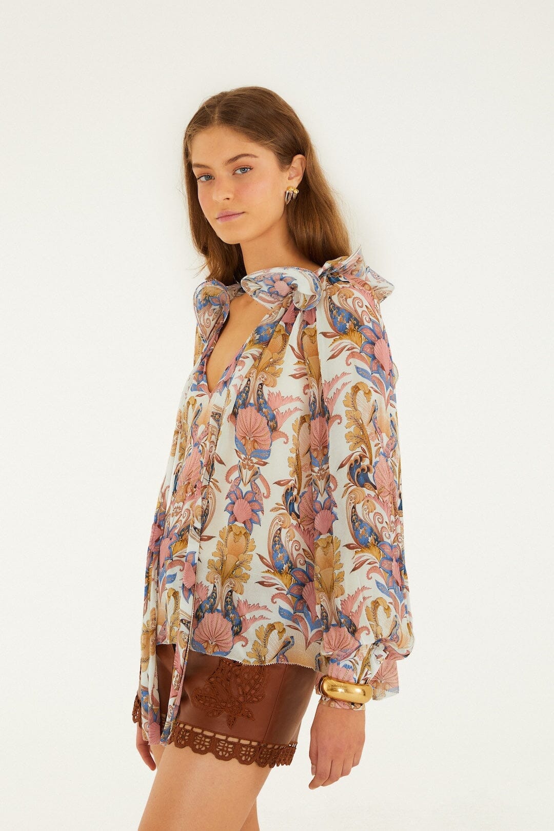 Off-White Sea Garden Ruffled Long Sleeve Blouse