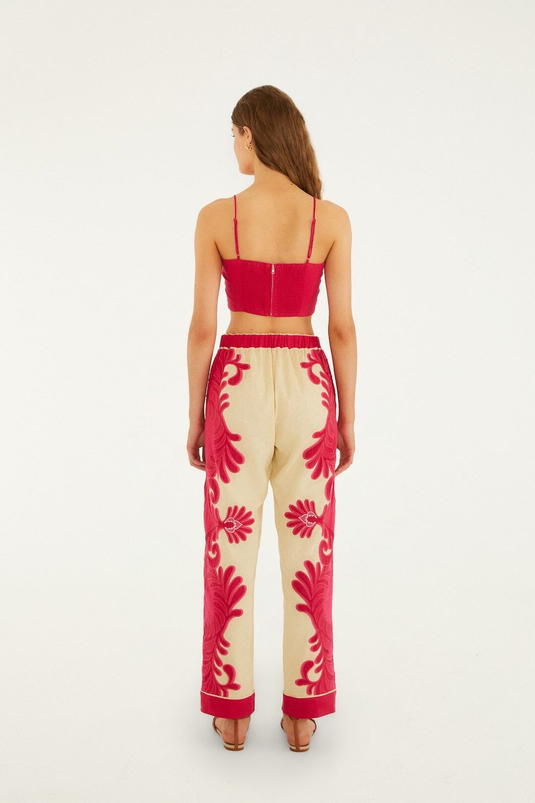 Pink Spring Arabesc Cutwork Lenzing Ecovero Euroflax Pants