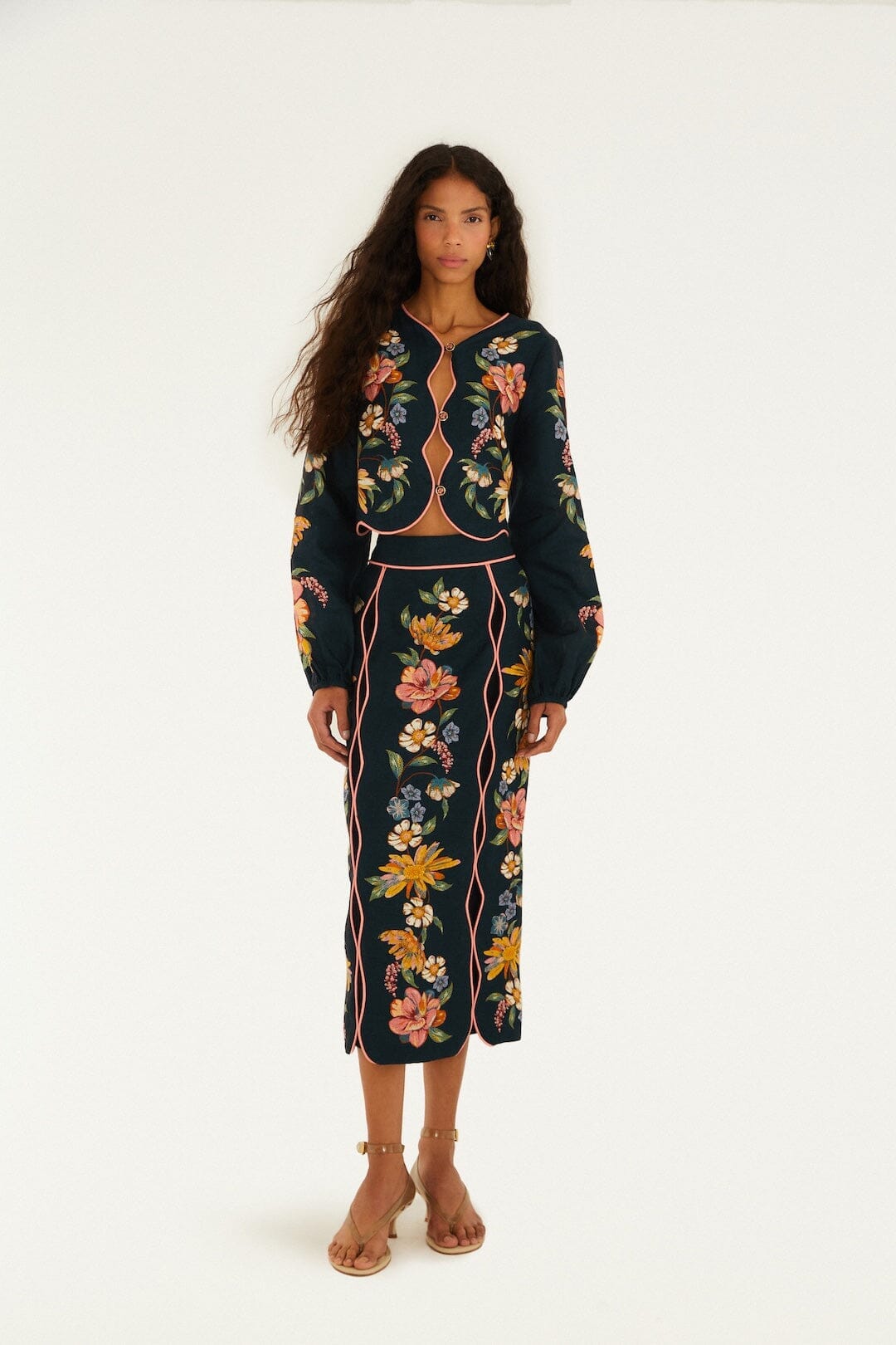 Dark Blue Maira Floral Euroflax Premium Linen Top