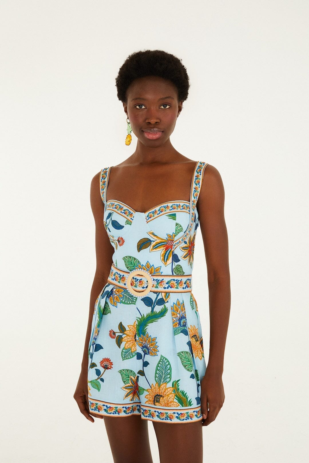 Light Blue Floral Delhi Euroflax Premium Linen Romper