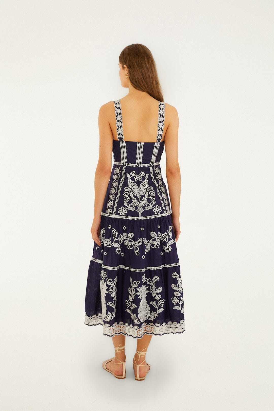 Blue Richelieu Embroidered Organic Cotton Midi Dress