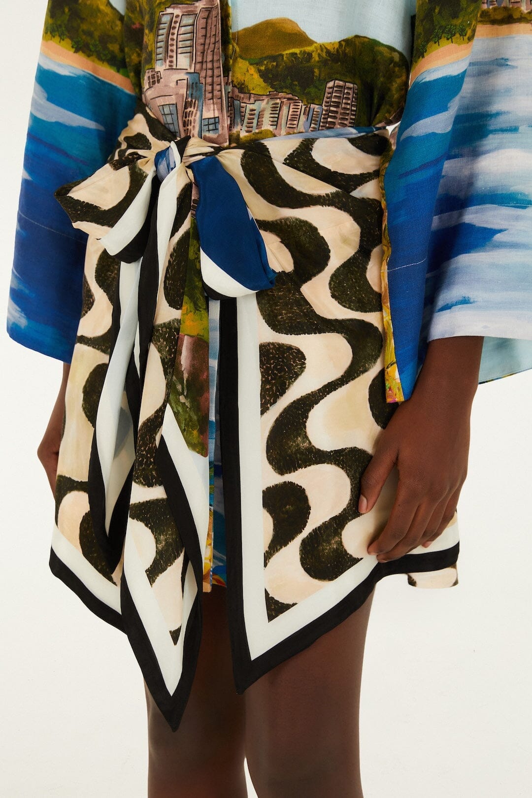 Multicolor Copacabana Beach Euroflax Premium Linen Long Sleeve Kimono