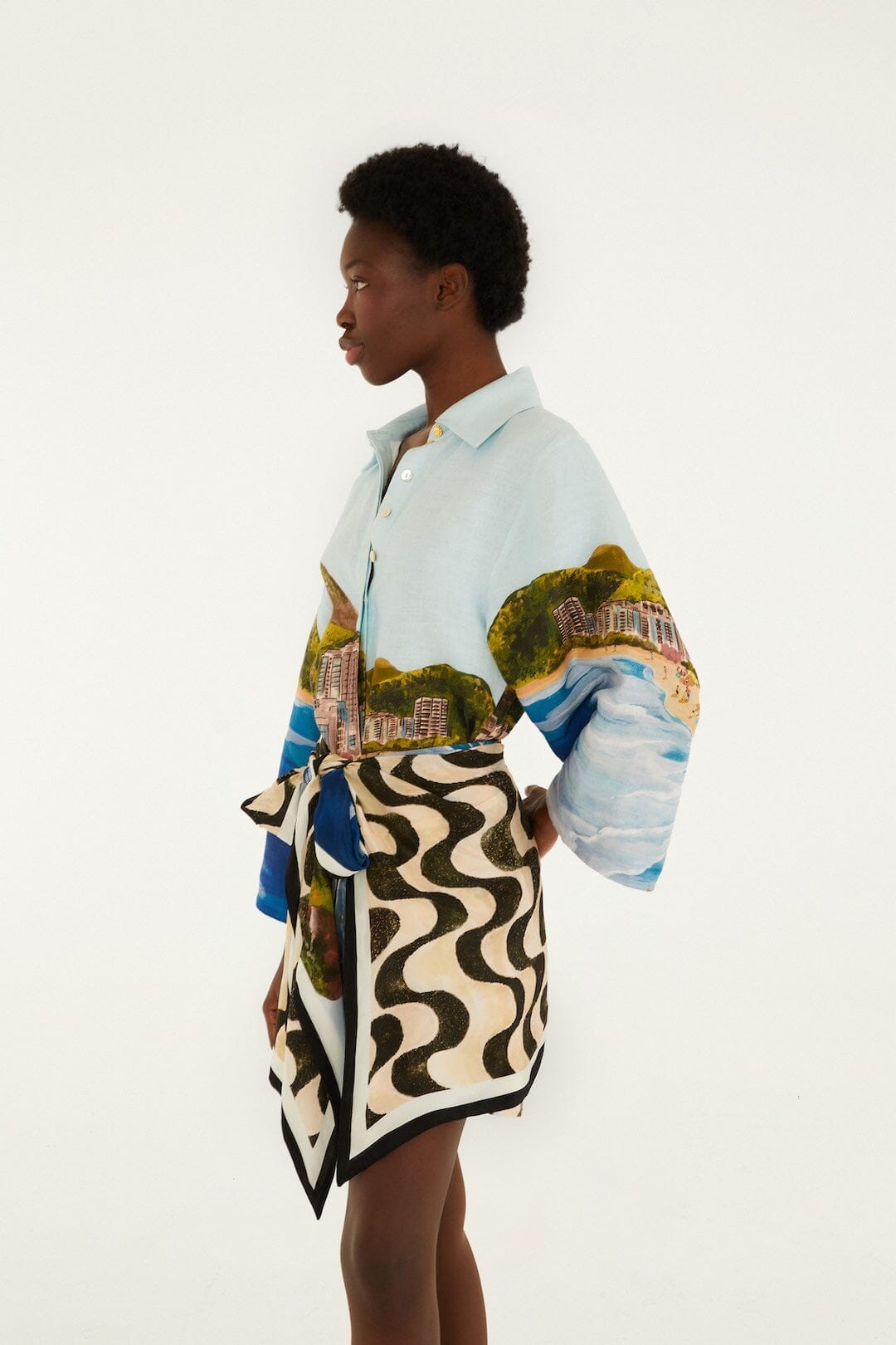 Multicolor Copacabana Beach Euroflax Premium Linen Long Sleeve Kimono