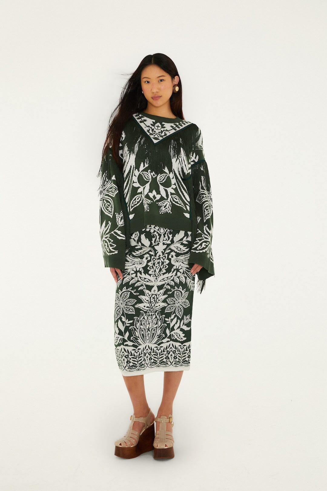 Dark Green Miranda Fringes Knit Sweater