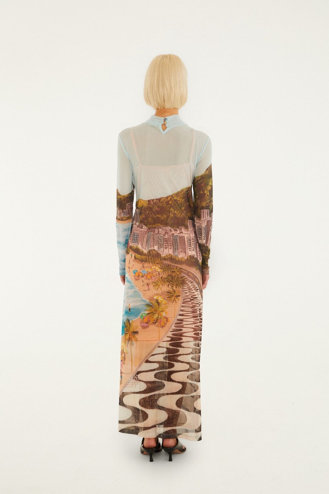 Multicolor Copacabana Beach Long Sleeve Maxi Dress