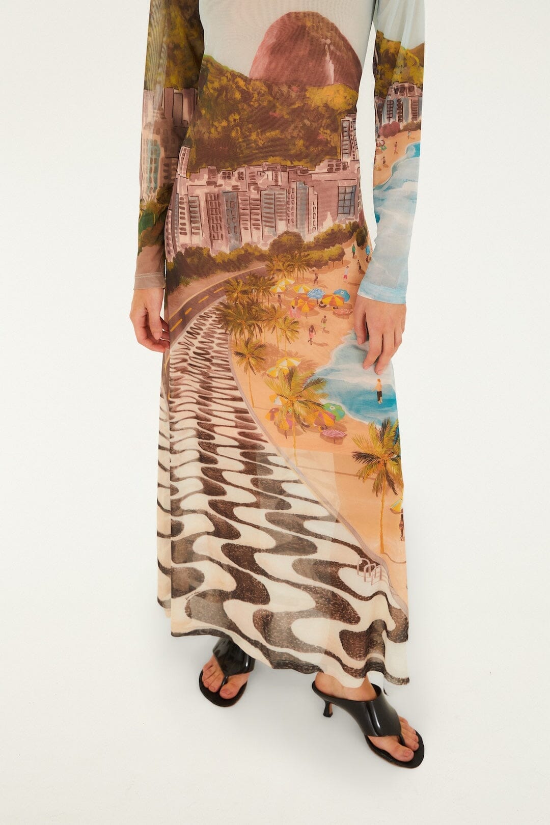Multicolor Copacabana Beach Long Sleeve Maxi Dress