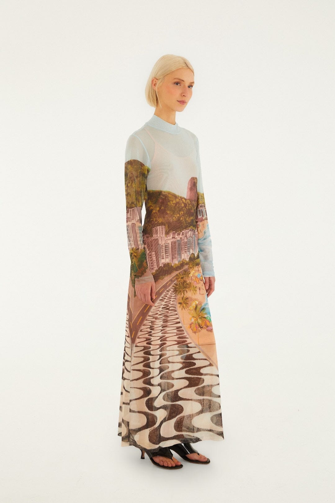 Multicolor Copacabana Beach Long Sleeve Maxi Dress