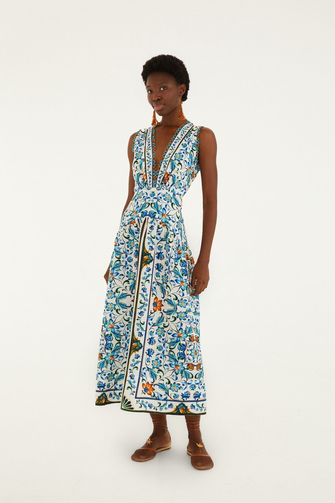 Off-White Flora Tile Scallop Euroflax Premium Linen Maxi Dress