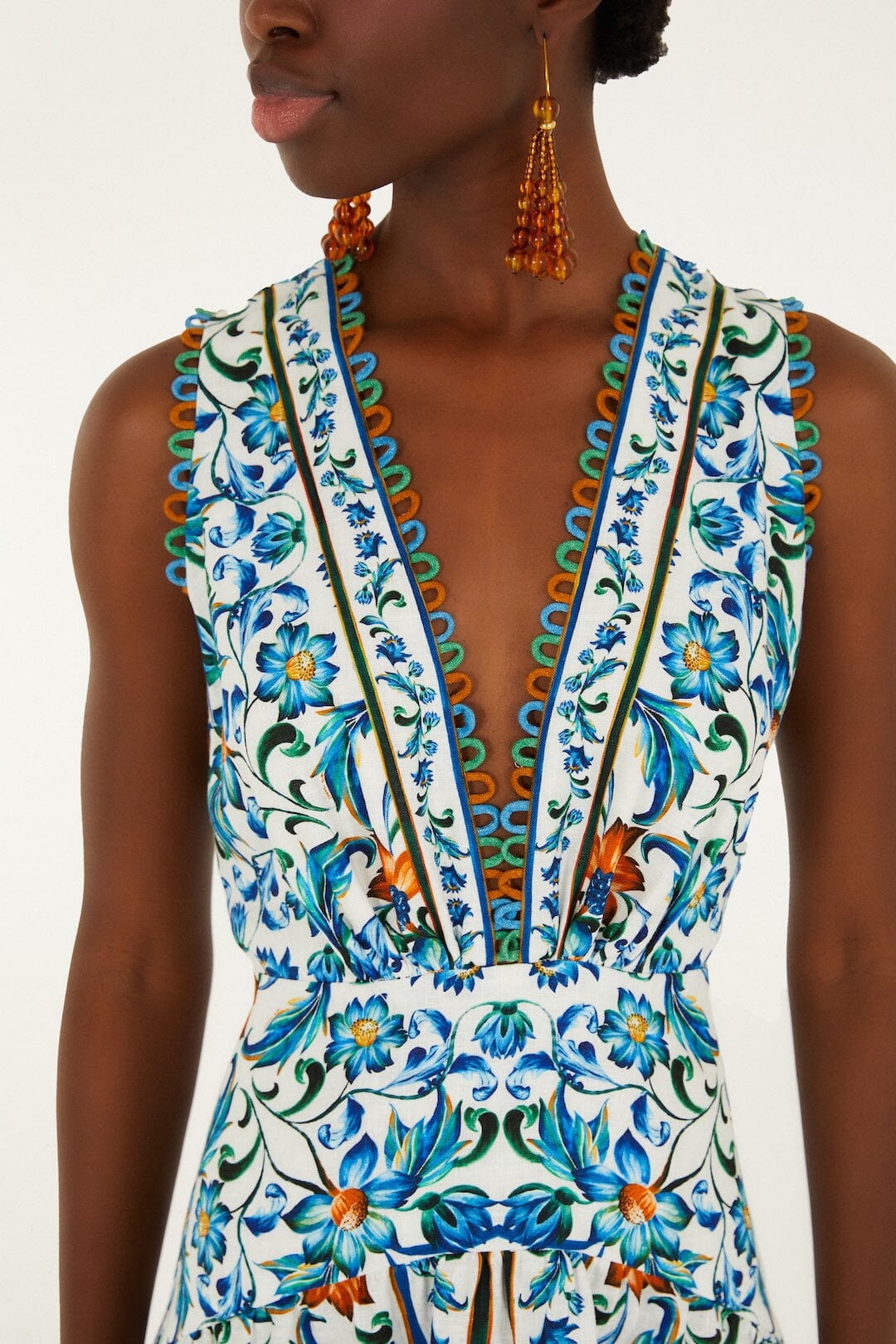 Off-White Flora Tile Scallop Euroflax Premium Linen Maxi Dress