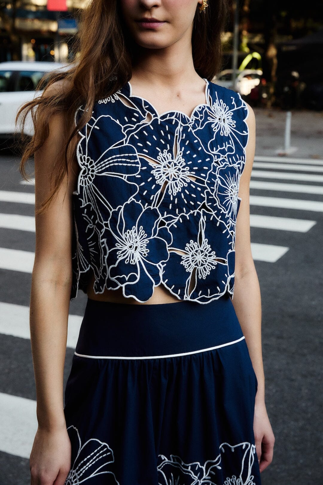 Blue Flowers Richelieu Crop Top