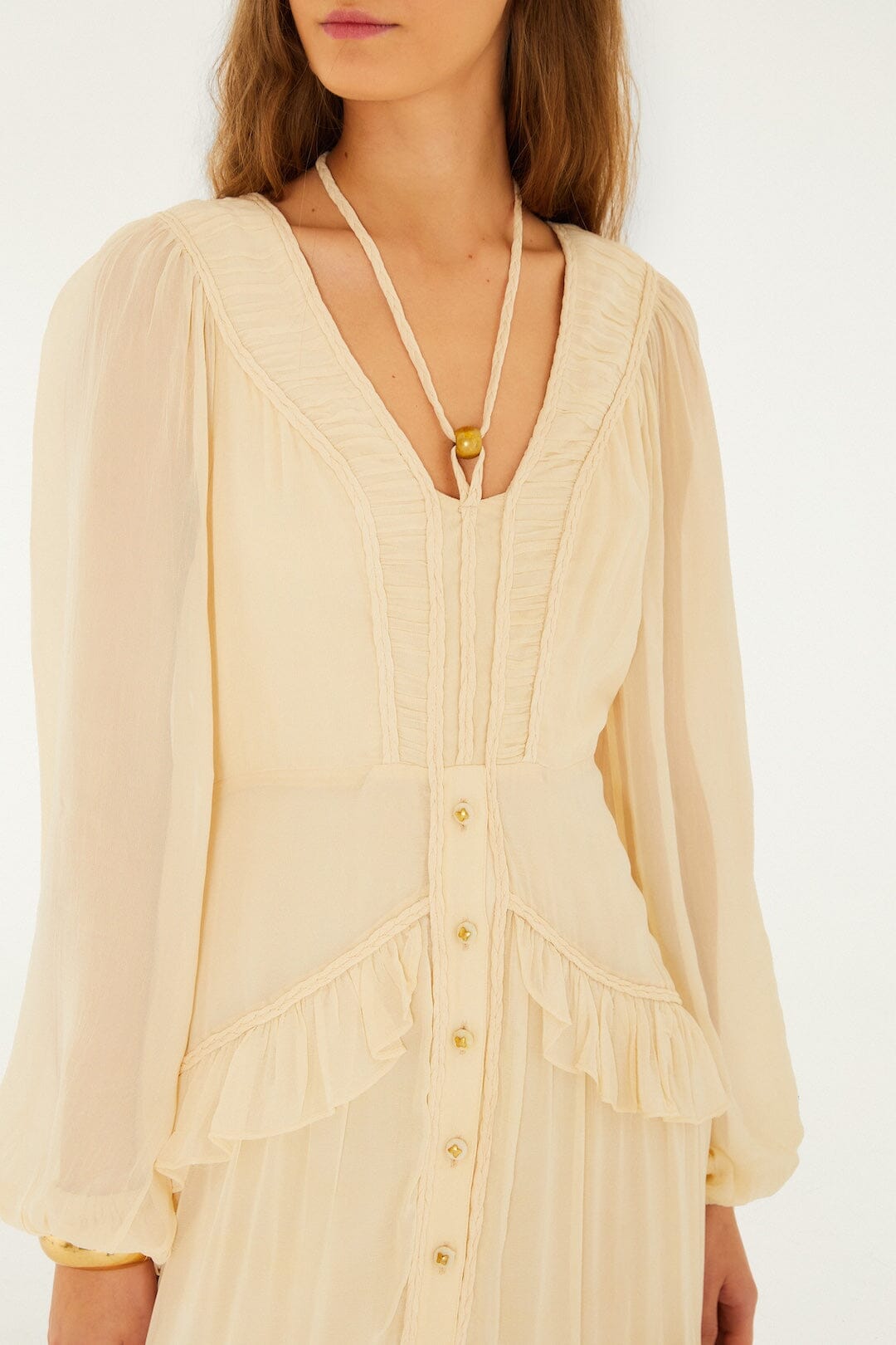 Butter Yellow Ruffled Buttoned Maxi Dress