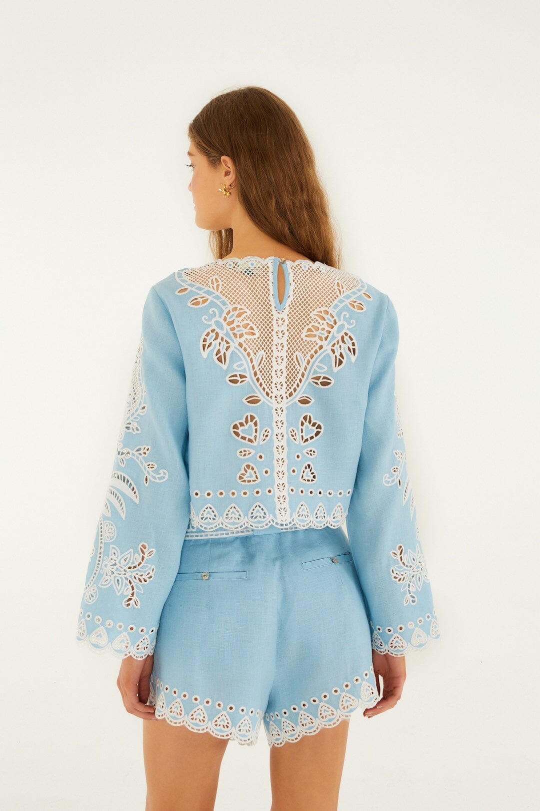 Light Blue Romantic Richelieu Euroflax Premium Linen Shorts