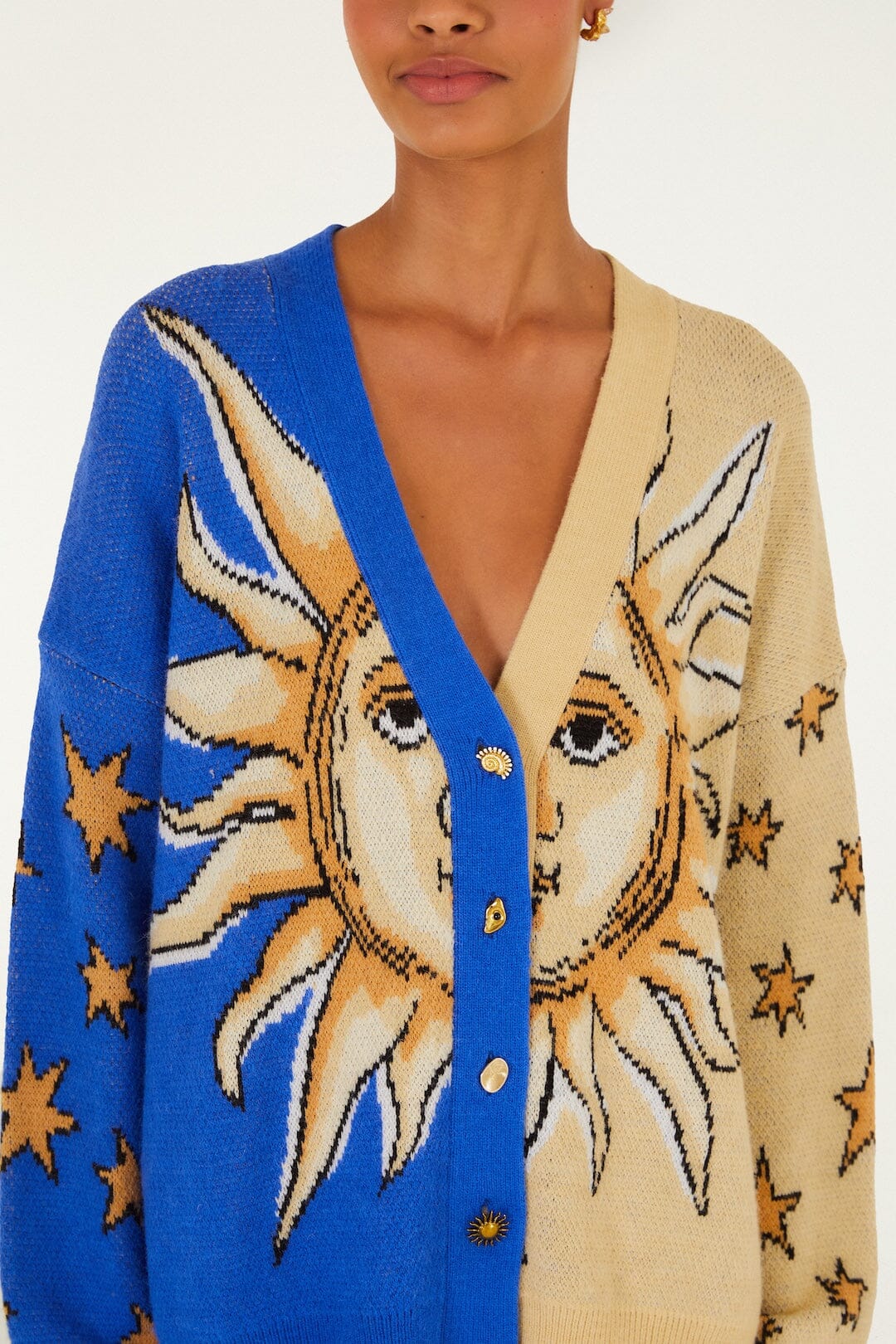 Mixed Mystical Sun Buttoned Knit Cardigan