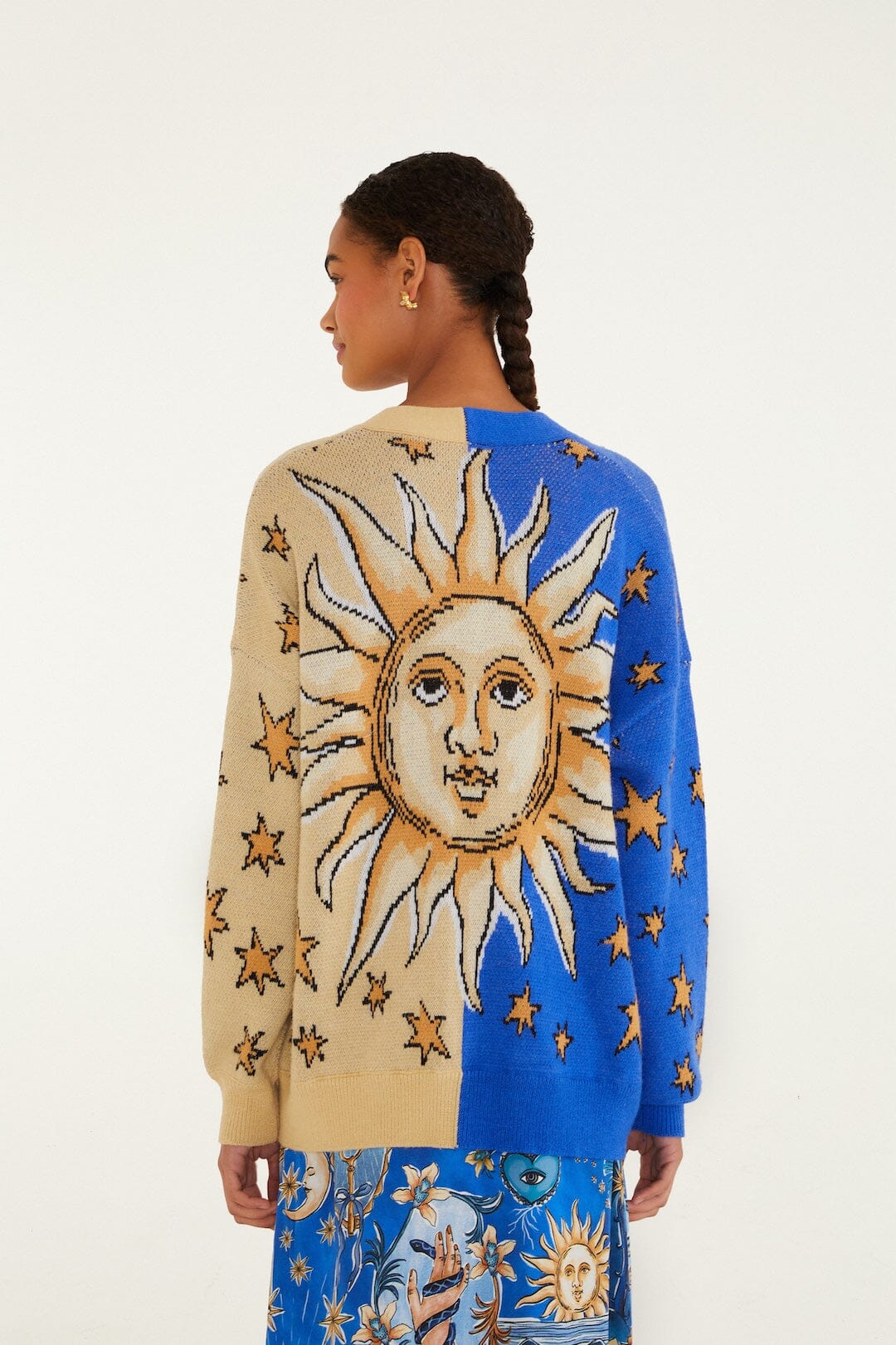 Mixed Mystical Sun Buttoned Knit Cardigan