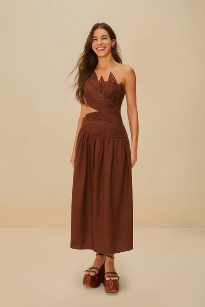 Burgundy Leaves Cut-Out Midi Dress – FARM Rio