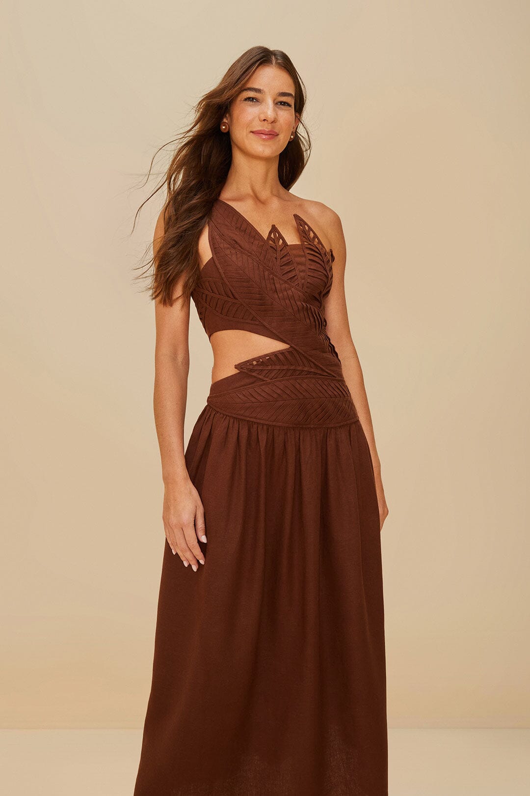 Burgundy Leaves Cut-Out LENZING™ ECOVERO™ Euroflax™ Midi Dress