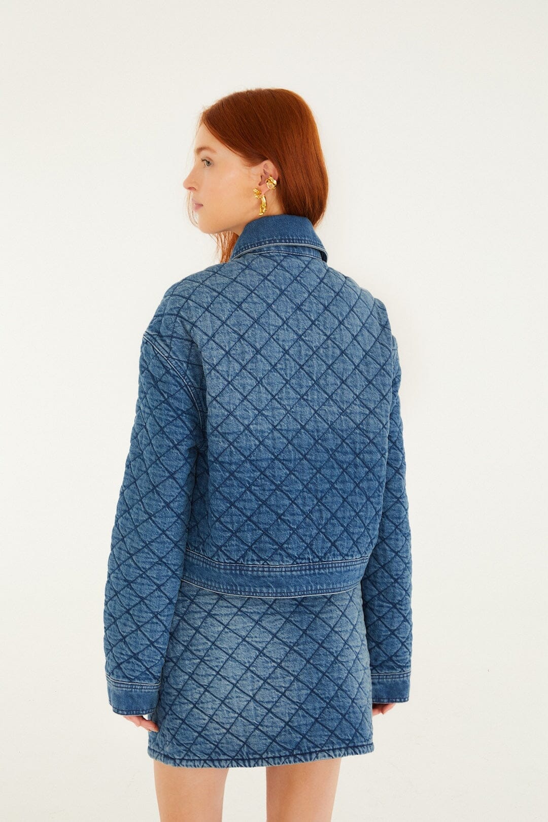 Denim Buttoned Quilted Bomber Jacket