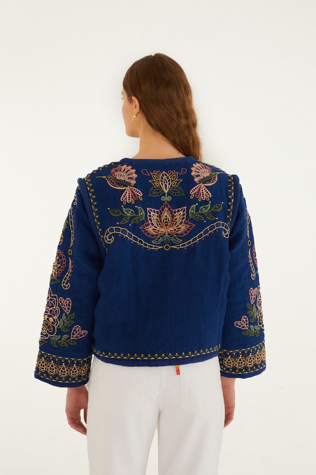 Dark Blue Embroidered Pockets Richelieu Jacket