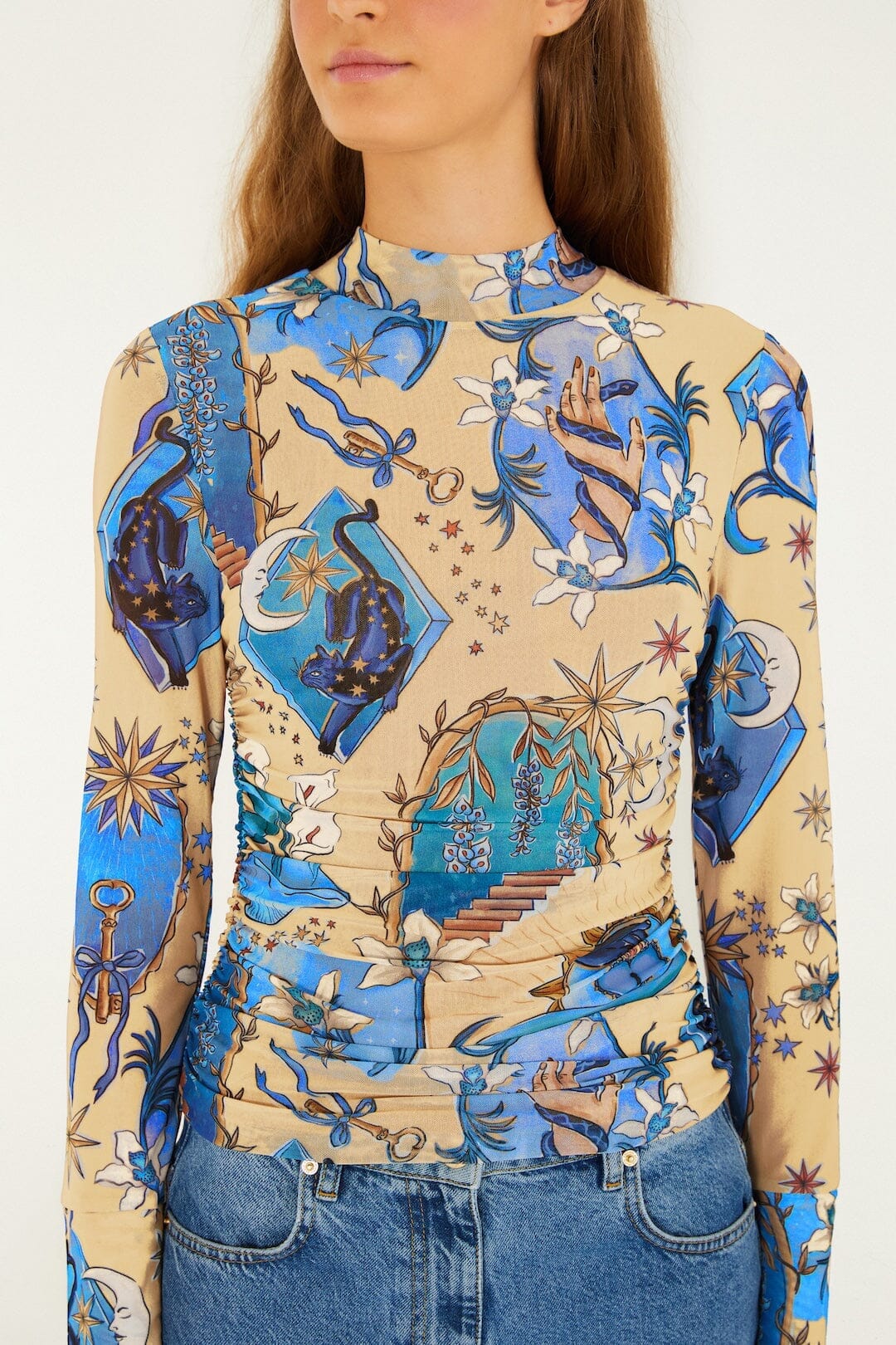 Sand Mystical Long Sleeve Tulle Blouse