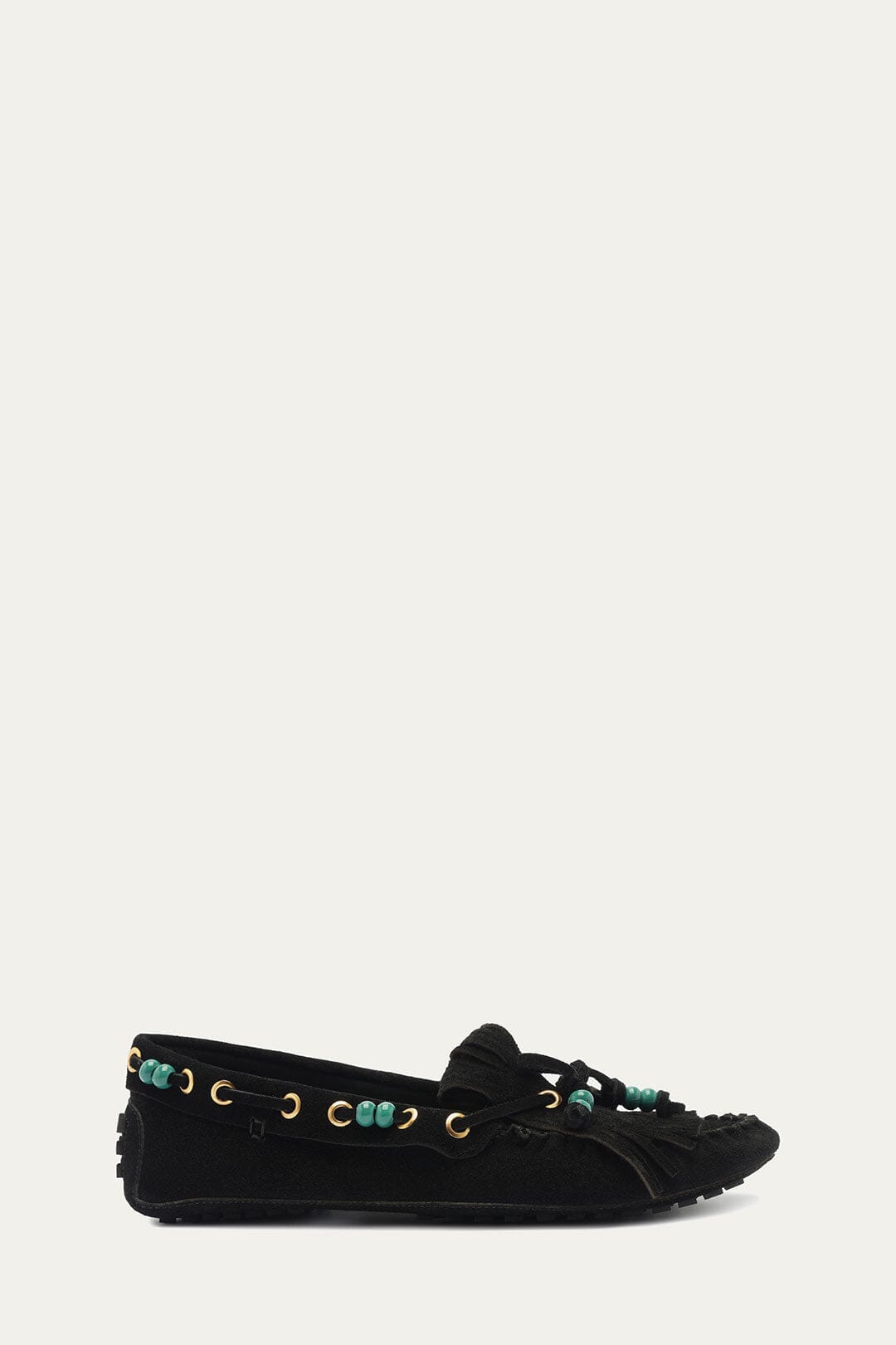 Black Fringe Suede Moccasin