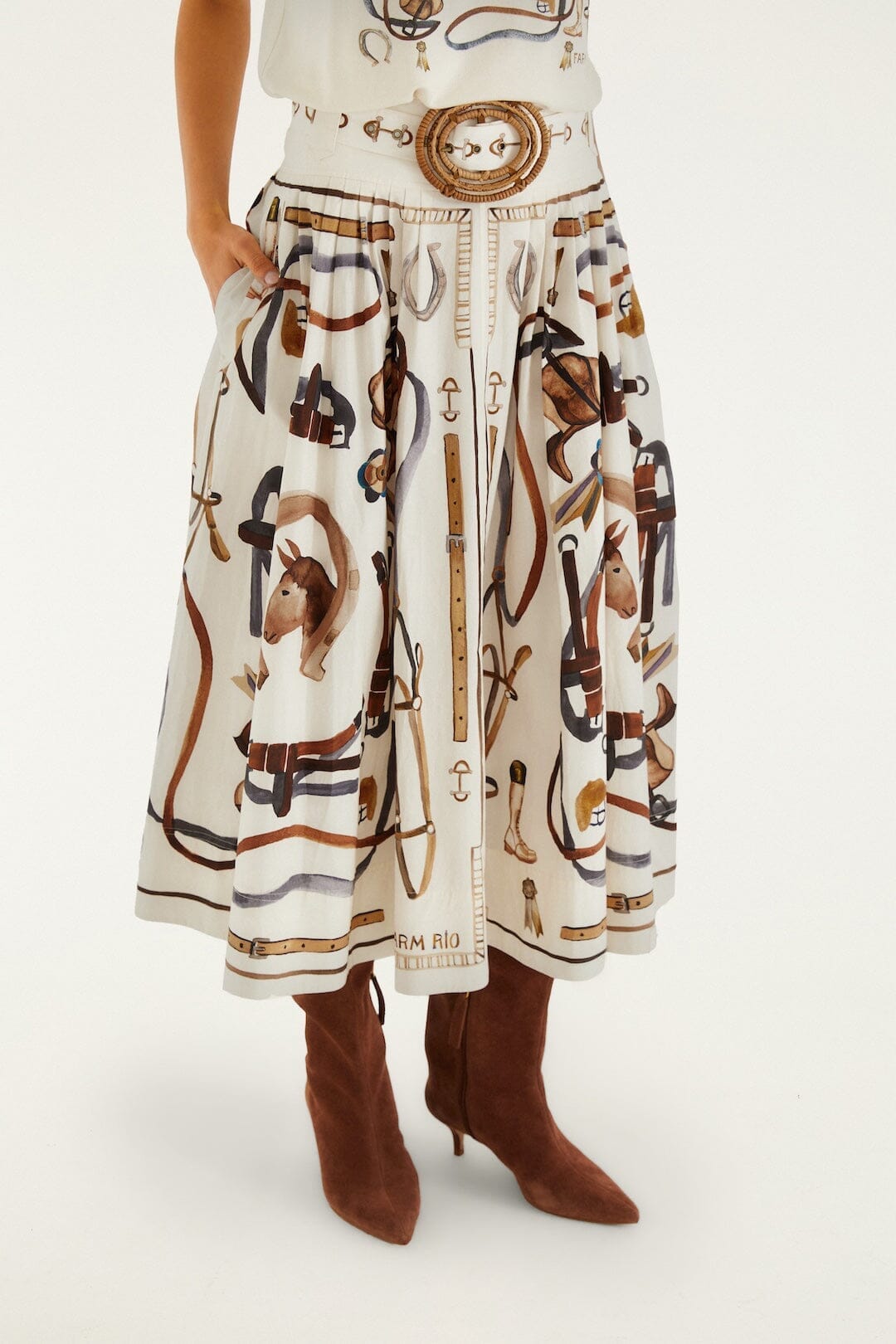 Off-White Equestrian Scarf Belted Midi Skirt