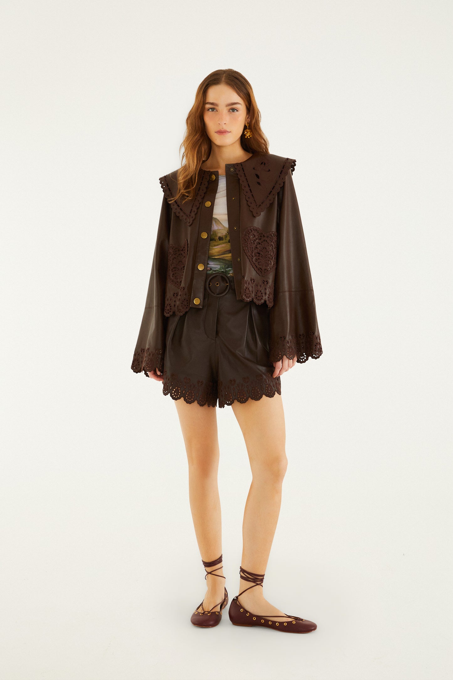 Dark Brown Hearts Richelieu Leather Jacket