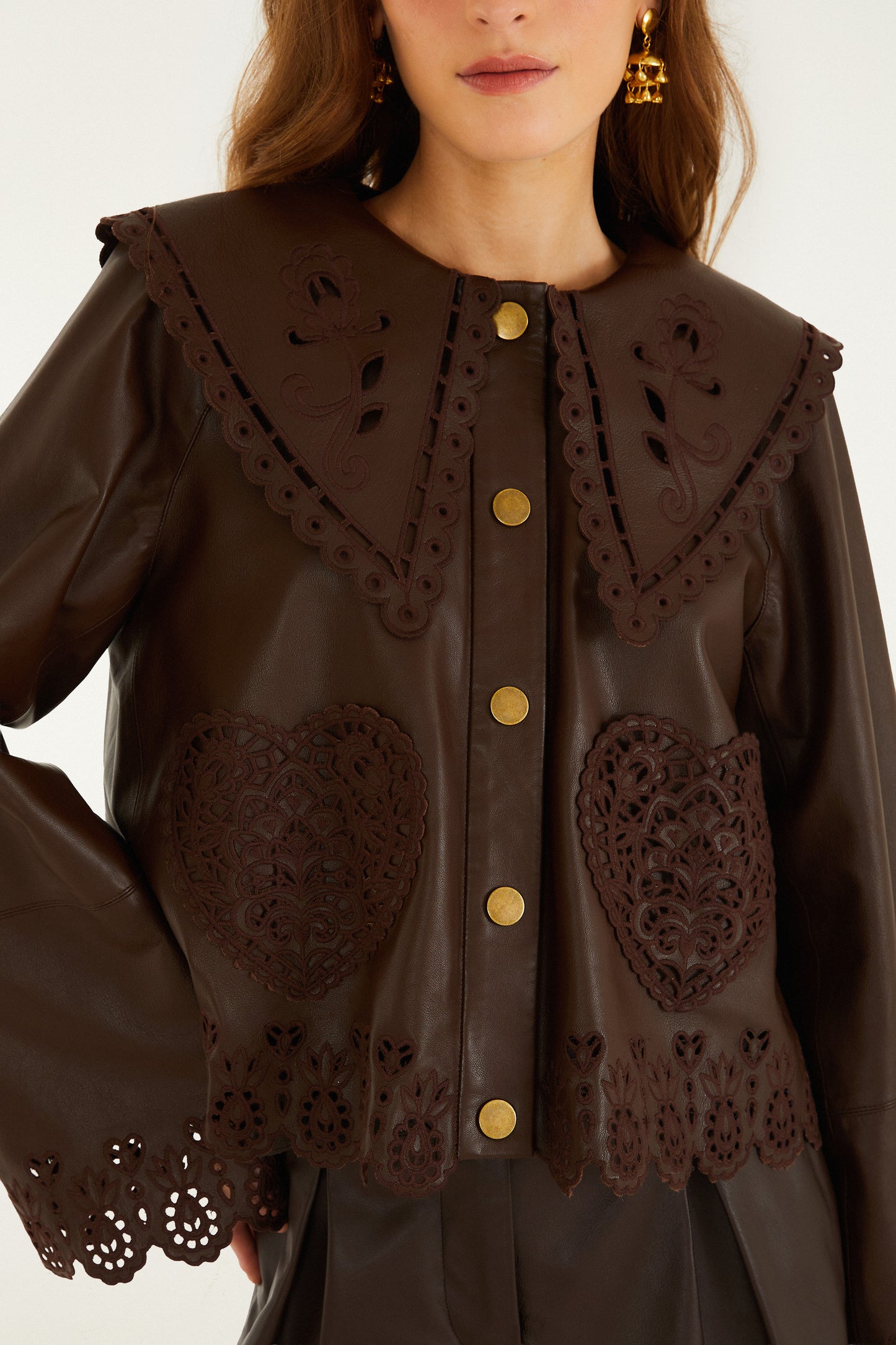 Dark Brown Hearts Richelieu Leather Jacket