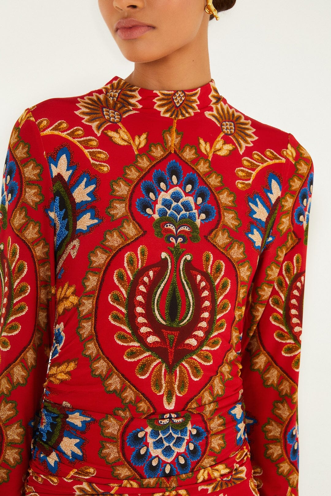 Red Folk Tapestry Jersey Mini Dress