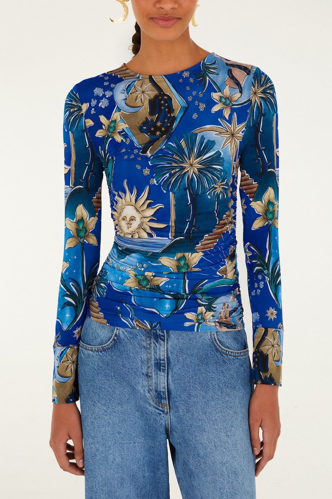 Blue Mystical Long Sleeve Jersey Blouse