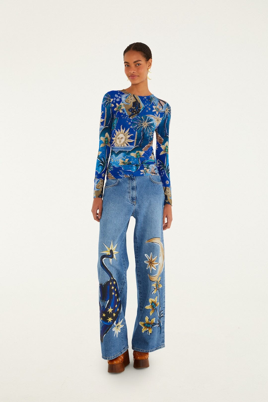 Blue Mystical Long Sleeve Jersey Blouse